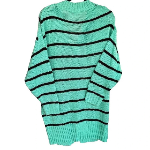 LulaRoe Women's Mint Green Black Stripes Knit Long Cardigan Sweater Size Medium - Picture 4 of 9
